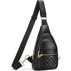Sling Bag for Women Crossbody Leather Fanny Packs Chest Bag Fashion Sling Backpack Travel JASGOOD (Black)