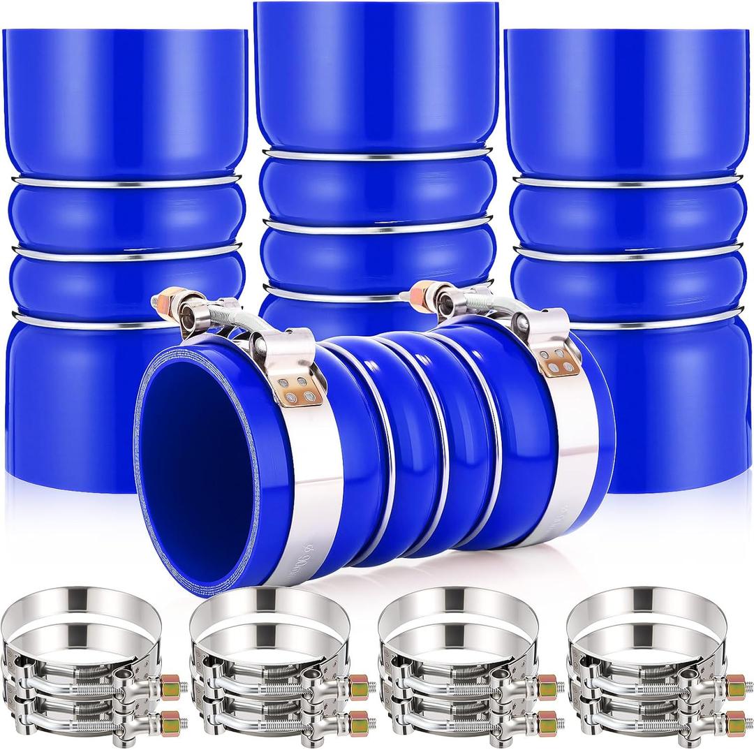 4 Pack 3"x 6" Silicone Charge Air Cooler Hump Hose with T-bolt Spring Loaded Clamps Semi Truck Hose Set Heavy Duty Turbo, Air Intake and Intercooler Kit(Blue,3"x 6")