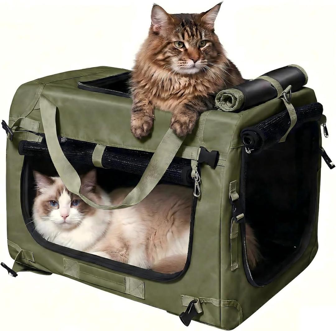 Extra Large Cat Carrier for 2 Cats with Foldable Frame | Zipper Lock Buckle, Top Load, 4 Openings, Reduce Stress, Privacy Features, Soft-Sided