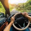 2025 Model Breathable Soft Leather Car Steering Wheel Cover for Men Women, Non-Slip, Comfortable,Universal 15 inches Steering Wheels, Beige