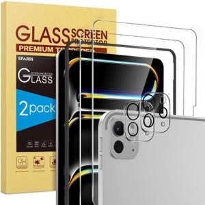 SPARIN 2+2 Pack Screen Protector for iPad Pro 13 inch 2024 7th generation M4 + Camera Lens Protector, Tempered Glass with Alignment Frame/Case Friendly/Anti Scratch/Apple Pencil Pro Compatible