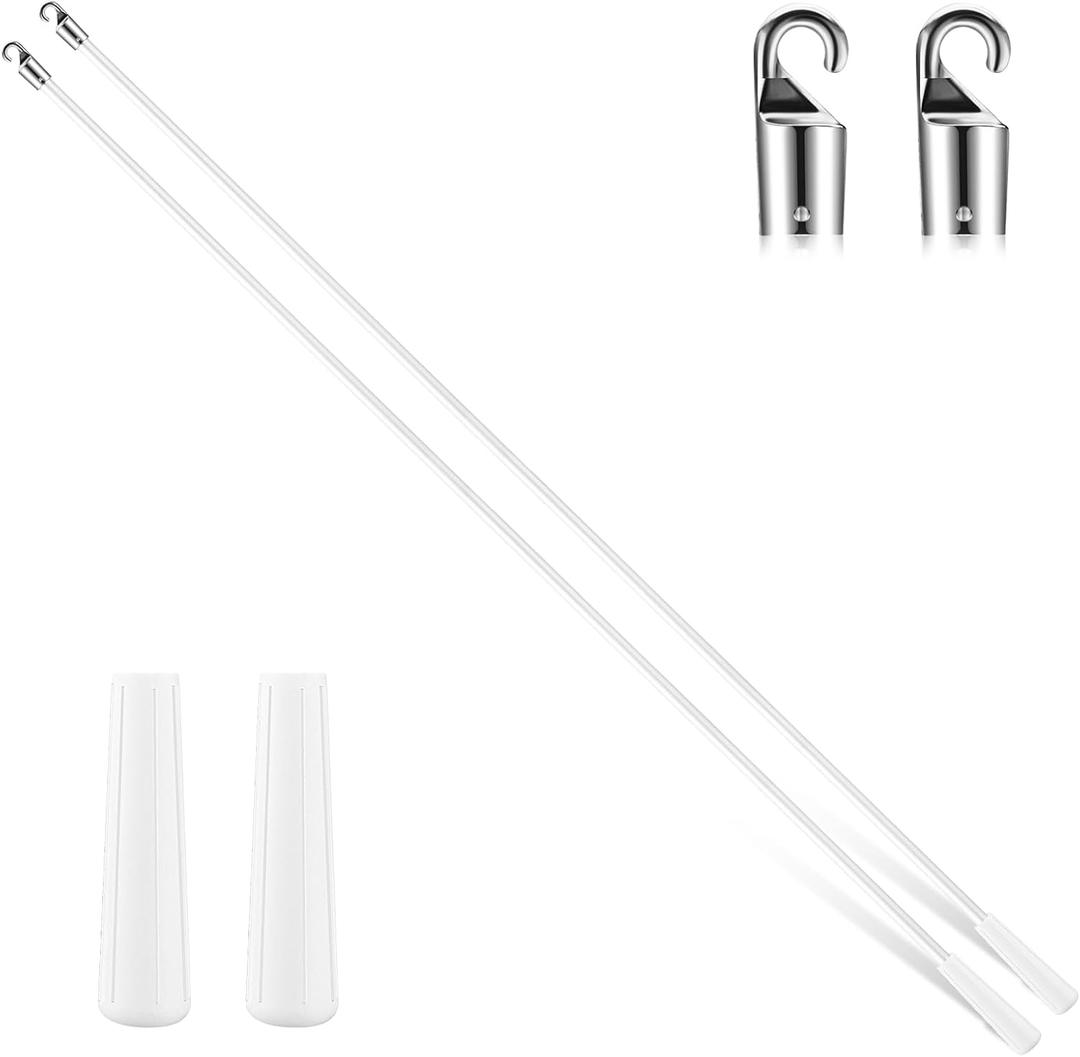Bokon 2 Pieces White Fiberglass Blind Wand Vertical Blinds Stick Replacement with Hook and Handle for Window Opener Accessory(36 Inch)