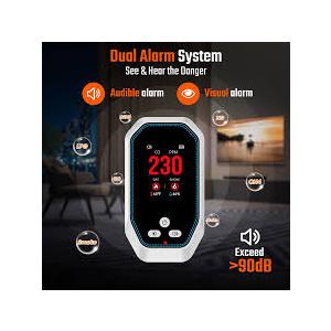 5-in-1 Indoor Air Quality Monitor, Plug-in Gas Concentration & Smoke Level Indicator with Temperature & Humidity Display, Rechargeable Backup Battery for Home Travel Use