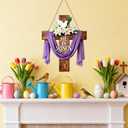 He is Risen Easter Decor, Wooden Cross Wall Hanging Sign with Purple Sash, White Lilies & Dove, Farmhouse Christian Home Decor for Front Door, Wall, Mantel - Easter Gift Idea