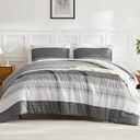 Litanika Dark Grey Bed Comforter Set Twin/Twin XL Size, 2 Pieces Lightweight Striped Bedding Comforter Set, Soft All Season Down Alternative Comforter (1 Comforter, 1 Pillowcase)