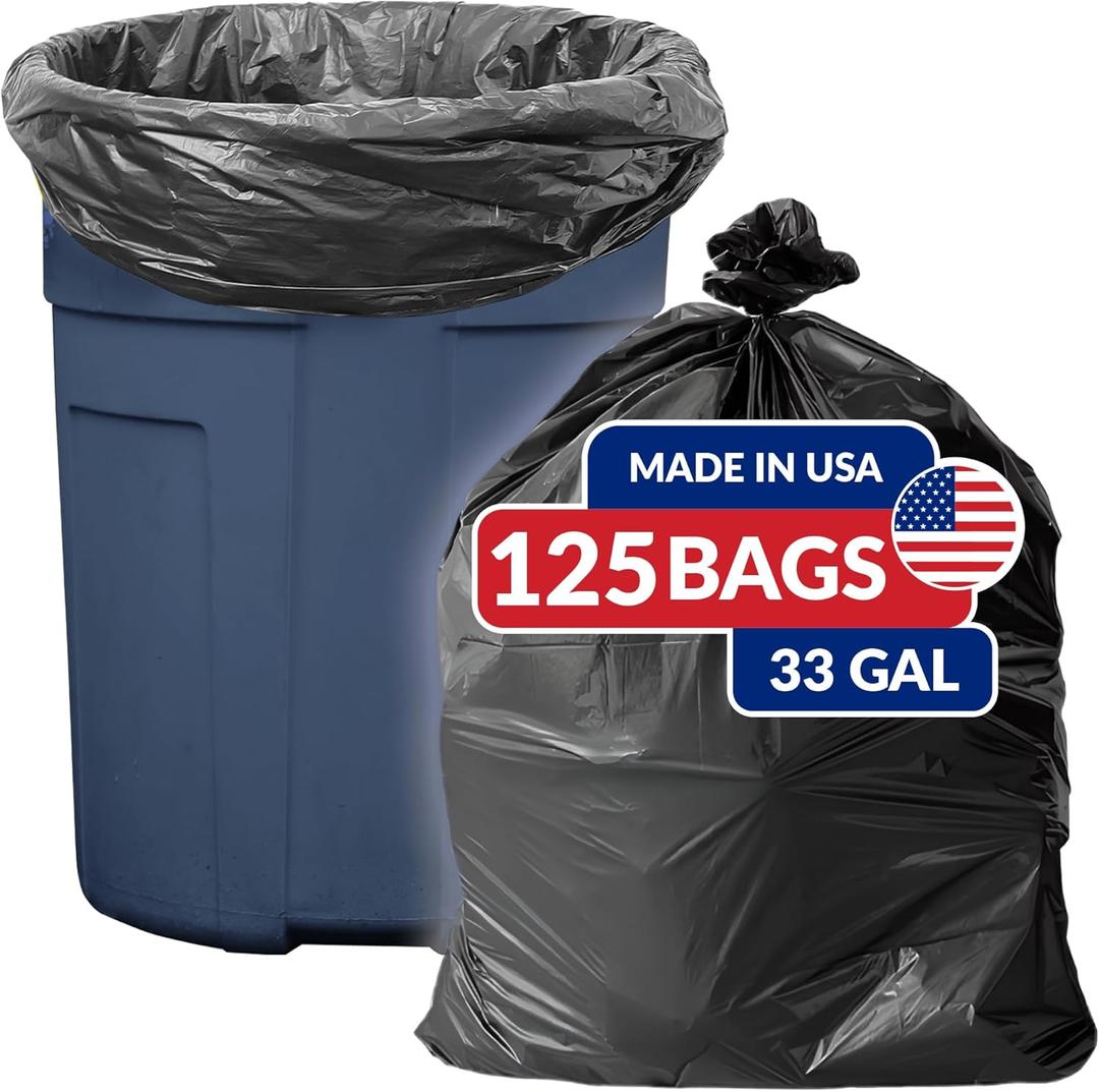 Reli. SuperValue 33 Gallon Trash Bags | 125 Count | Made in USA | Heavy Duty | Black Multi-Use Garbage Bags