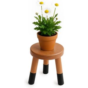 Rubber Wood 9" Round Plant Stand |Dip Dyed Black Stool, Wood Riser |Milking Stool (10" H)