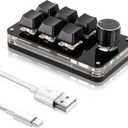 Dioche USB Mini 6Key Keypad Mechanical Programmable Gaming Keyboard Portable One Handed Mechanical Macro Pad Shortcut Programmable Keyboard with Knob for PC Gamer(Full Black)