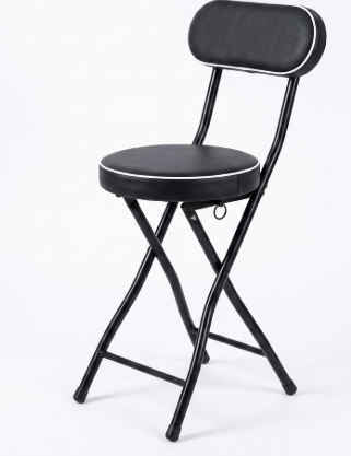 Portable Folding Bar Stool with Padded Seat Adjustable 2230inch Height PU Leather Counter Chair Ideal for Kitchen Garden OfficeBlack (26inch/65cm) (Black 24inch/60cm)