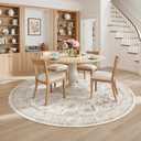 Madane Washable Round Rug 9ft for Living Room,Soft Natural Rug Brown/Ivory | Vintage Floral Circle Area Rug, Ultra-Thin Non-Slip 9x9 Round Throw Carpet for Entryway Nursery Bedroom Kitchen Dining Room