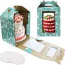 Tall Cake Box with Windows 10x10x12 Inch, 2 Pack Christmas Tiered Cake Boxes with Cake Boards,Tiered Cake Carrier Container with Handle for Wedding,Birthday,Party,Bakery Supplies (Blue)