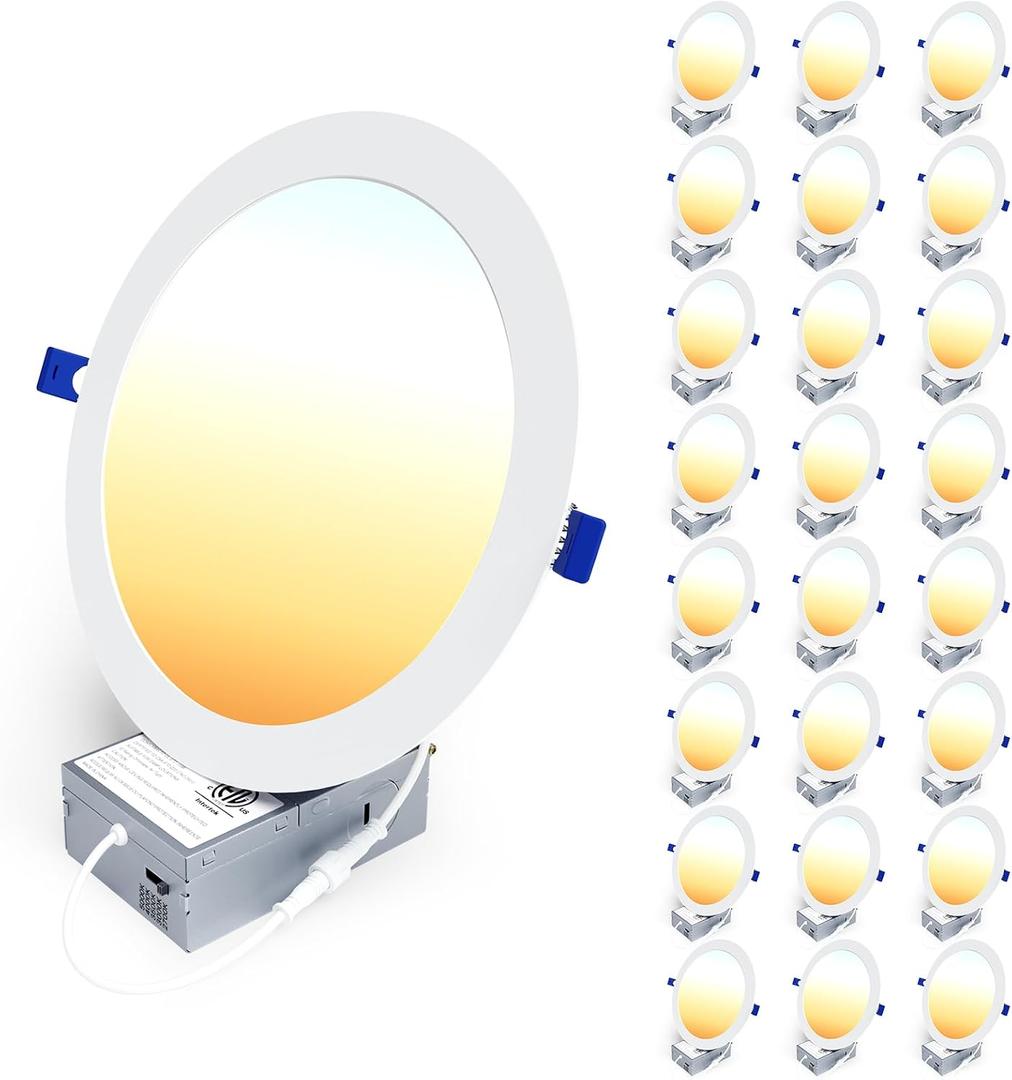 Ensenior 24 Pack 8 Inch LED Recessed Ceiling Light, Dimmable, 2700K-5000K 5CCT, 1600LM 18W 120V, High Brightness Dimmable Canless Wafer Downlight - ETL&FCC&IC