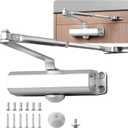 Heavy Duty Automatic Door Closer for 143-187 lbs Door, Commercial Grade Hydraulic Door Closer Adjustable Speed and Hold Open, Size 3 Spring, Sprayed Aluminum - Silver