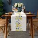 Spring Table Runner 90 Inches Long Summer Flower Wild Leaves Seasonal Runner for Tables Dining Room Blue White Yellow Floral Holiday Dinner Runner Party Table Decoration