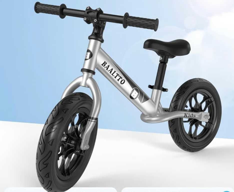 Balance Bike Rubber Tires, Metallic Paint, Colorful Lights, Mountain Bike Handlebars, and Integrated Stand - 12-Inch Wheel, Suitable for Boys and Girls Ages 2-7