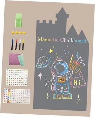 Magnetic Wall Decal, Magnetic Chalkboard Contact Paper for Wall, Playroom Essentials, Includes Dustless Chalks, Chalk Holder, Wipe Cloth, Stickers (Grey Castle, 34.6" x 58.3")