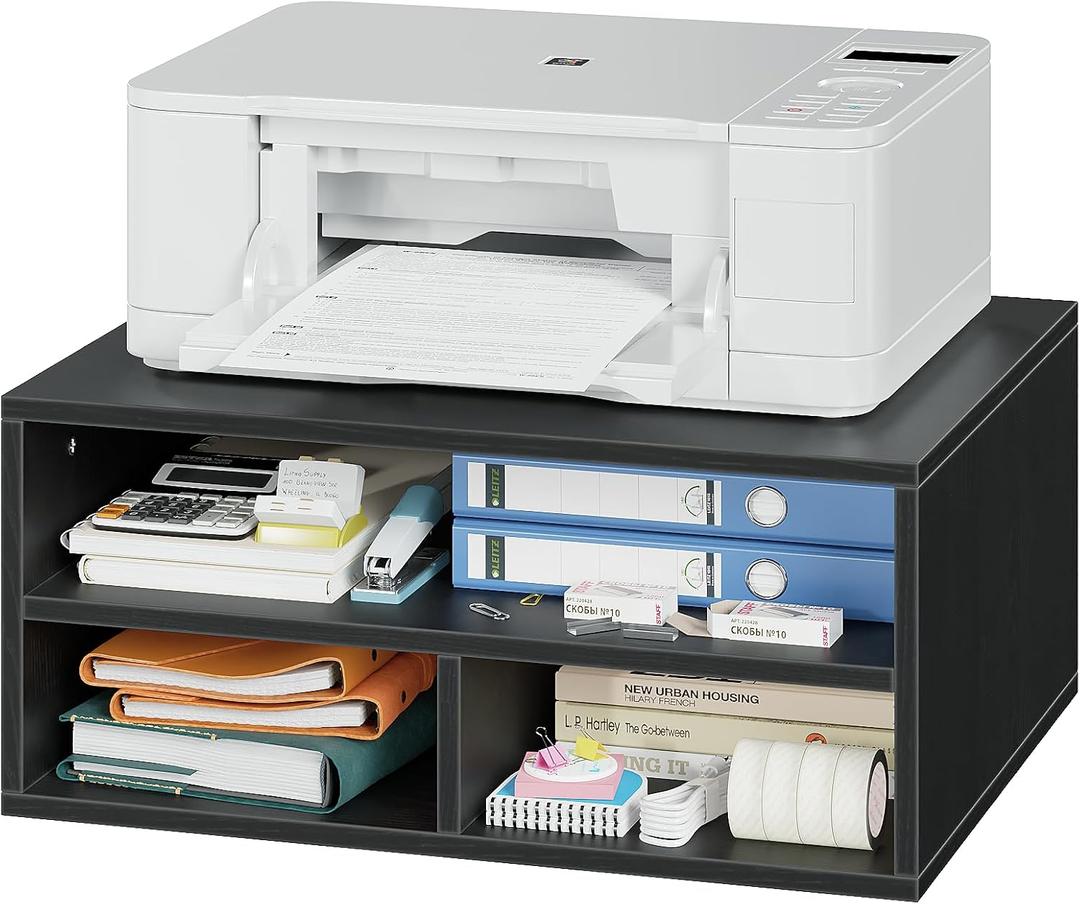 ALISENED Printer Stand for Desk, 2-Tier Wooden Desk Organizer, Black, 18.5x14.5x8.26 Inches