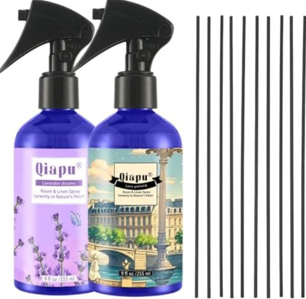 Natural Bedroom Linen Spray Scented Room Mist with Plant Extracts Long Lasting Freshness for Sheets, Pillows & Curtains – 9oz 2Bottle（Lavender Dream + Love Potion ）