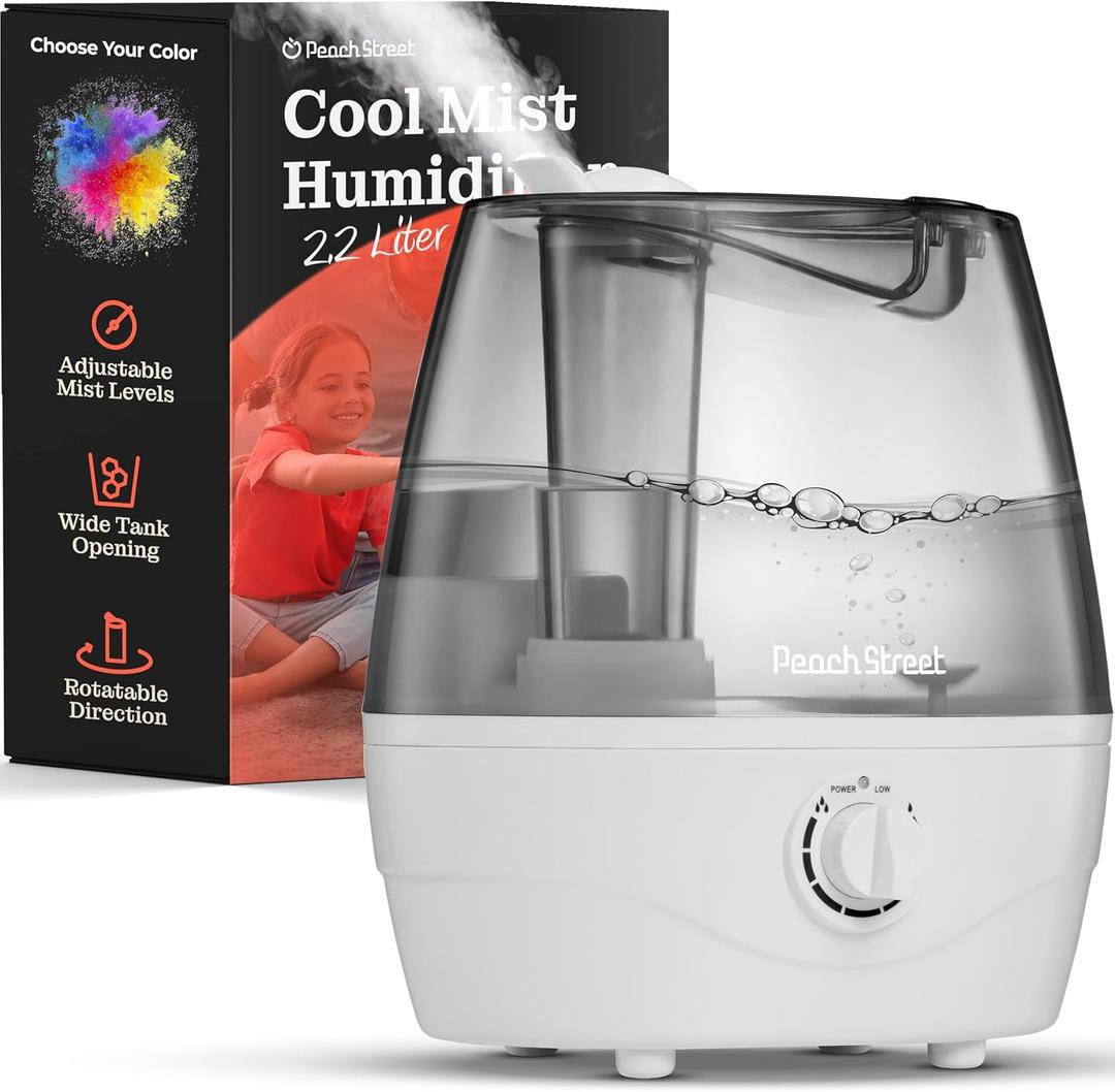 Cool Mist Humidifier - 2.2L Water Tank, for Bedroom, Baby, Quiet Ultrasonic Air Vaporizer, Adjustable Mist Level, 360 Nozzle Rotation, Auto-Shut Off, Large Area Humidifiers Easy Fill and Clean (Grey) Cool Mist Humidifier - 2.2L Water Tank, for Bedroom, Baby, Quiet Ultrasonic Air Vaporizer, Adjustable Mist Level, 360 Nozzle Rotation, Auto-Shut Off, Large Area Humidifiers Easy Fill and Clean (Grey)
