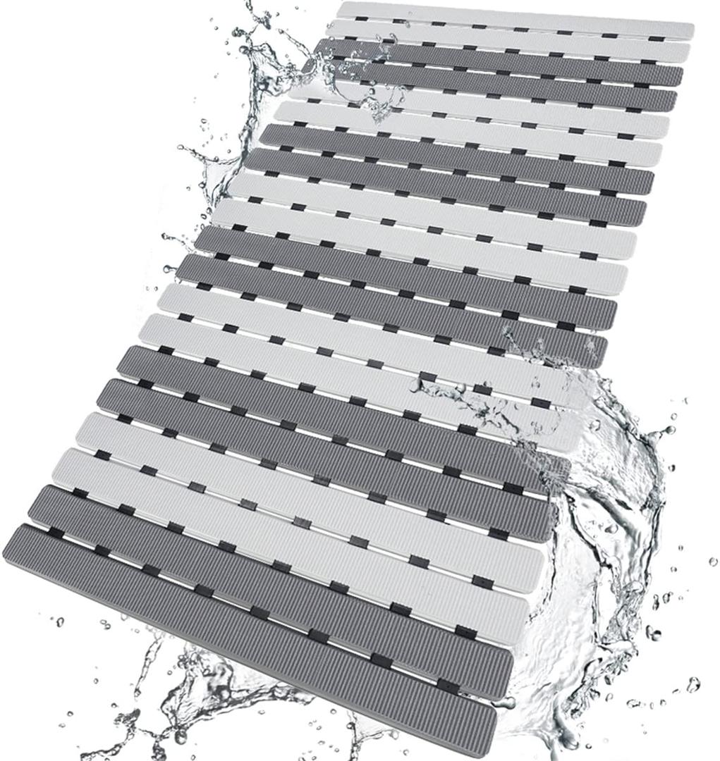 BEMISO Shower Mat Non Slip Bathtub Mat with Suction Cups and Drain Holes 27.5 x15.7 Inch Bath Mat for Tub & Shower.Easy Dry,Easy to Cut,Eco-Friendly
