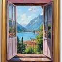 Gold Frame Open Window Wall Art by Henri Matisse Reproduction Canvas Print Patio Doors Italian Mediterranean Landscape Painting Trendy Coastal Travel Poster for Living Room Decor 12x16inch
