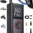Tire Inflator Portable Air Compressor, 150 PSI Cordless Bike Pump, Air Pump for Auto, Motorcycle, Bicycle, Balls with Pressure Gauge, LED Light & Car Accessories, Black, Medium