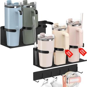 KALYLOC 2 Packs Magnetic Cup Holder for Stanley Cup 30/40 oz, Water Bottle Organizer for Stanley Cup Accessories with 6 Hook for Fridge, Tumbler Holder Organizer Storage Rack for Kitchen Cabinets