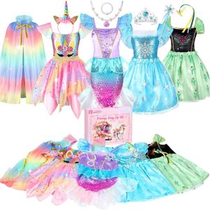 Princess Dress Up Clothes for Little Girls: Princess Costume for Girls Toddler, Unicorn Costume & Mermaid Costume, Girl Toys Age 3 4 5 6 Year Old Girl Birthday Gifts with Cape, Jewelry, etc