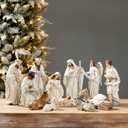 Glitzhome 12Pcs Ivory Resin Nativity Figurines Set Christmas Nativity Sets Tabletop Scenes Ornaments Xmas Nativity Collectible Figurines Indoor Decor Miniatures Statues Figures10.00" x 26.00"