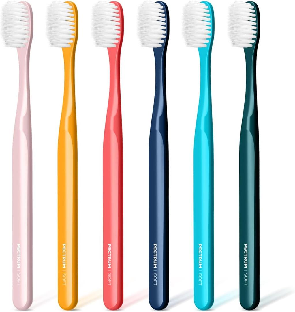 Extra Soft Manual Toothbrush Pack, 6 Count, Deep Cleaning Flossing Toothbrushes for Sensitive Teeth & Receding Gums, Tapered Bristles for Adults & Elders, Help Plaque Removal, Assorted Colors