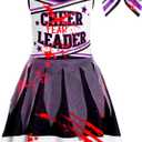 JenPen Scary Halloween Cheerleader Outfit for Girl Kid Bloody Cheerleader Costume Bow Set Dress up Cosplay Party (5-7 Years, Purple Gauze)