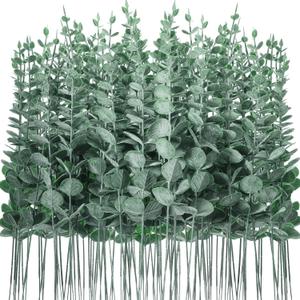 100 Pcs Eucalyptus Stems Faux Greenery Artificial Eucalyptus Leaves Decor Greenery Stems Branch for Wedding Centerpiece Flower Bouquet Farmhouse Home (Dark Green)