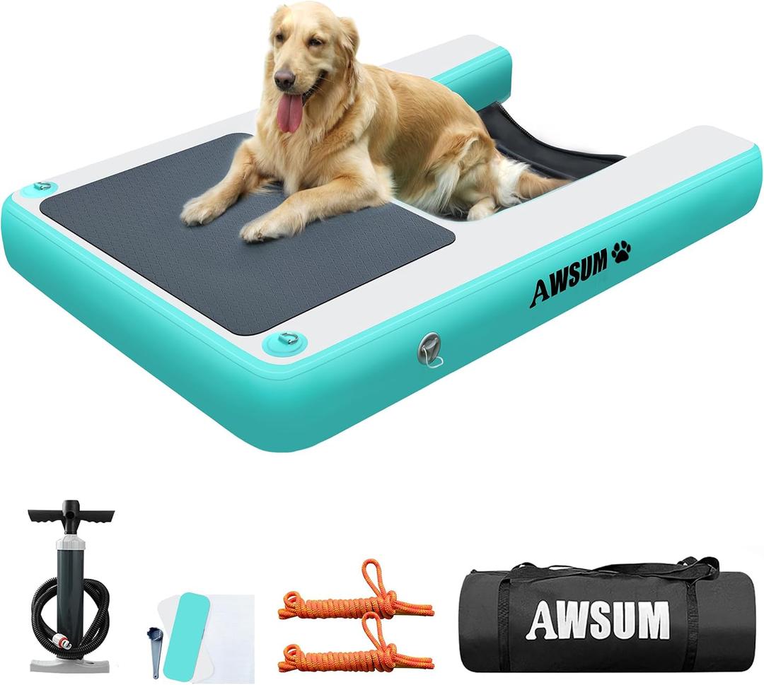 AWSUM Inflatable Dog Water Boat Ramp XL Dock Floating Ladder for Dogs Up to 260 lbs On Water Float Steps for Lakes Easy Access Dog Pool Ramp with Anti-Slip EVA