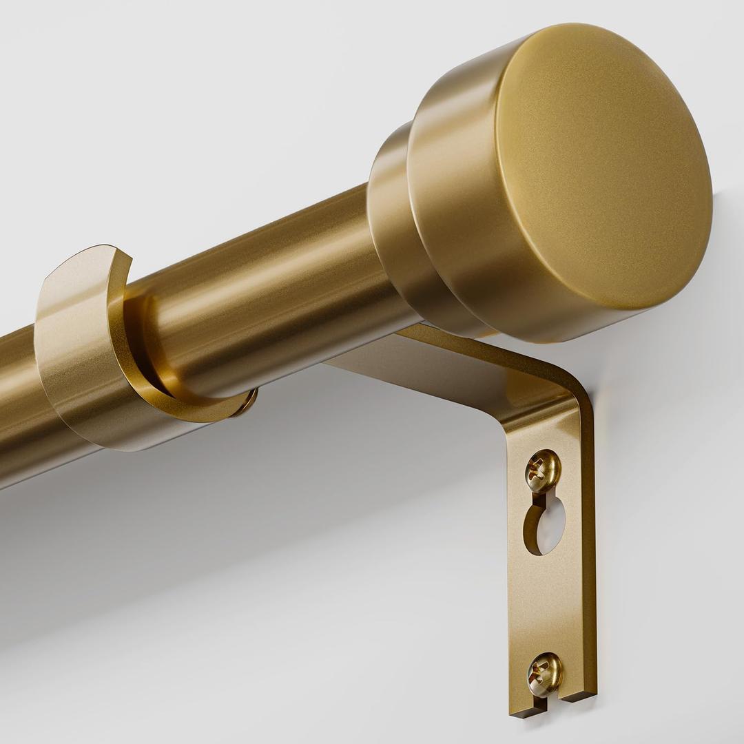 Oneach Gold Curtain Rods for Windows 66 to 120 Inch, 1 Inch Pole Adjustable Length Heavy Duty Metal Curtain Rod Set, for Outdoor Bedroom Kitchen Living Room (16 to 120 Inch)