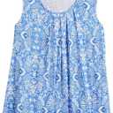SUNNOW Women's Printed Pleated Tank Top Sleeveless V-Neck Blouse Casual Summer Loose Fit Tunic T-Shirt (Blue, L)