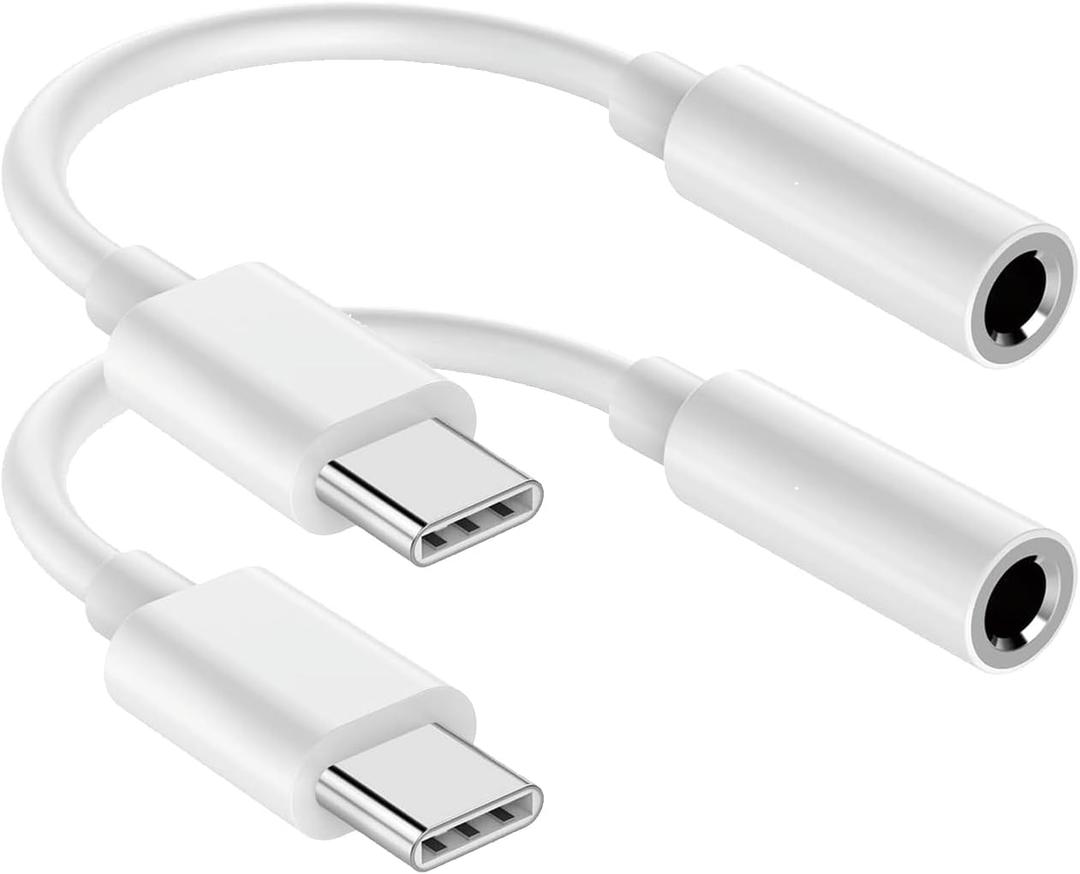 USB C to 3.5mm Audio Headphone Jack Adapter (2Pack), Aux to USB C Dongle Cord Cable Compatible with iPhone 16/15 Series/iPad Pro/Samsung Galaxy S25 S24 S23 Ultra/Google Pixel - White