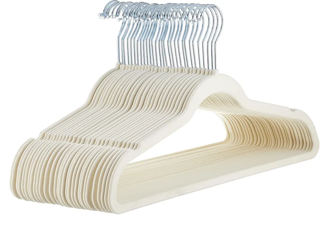 Amazon Basics Slim Velvet Non-Slip Space Saving Suit Clothes Hangers, Closet Organizer, Ivory/Beige, 30-Pack
