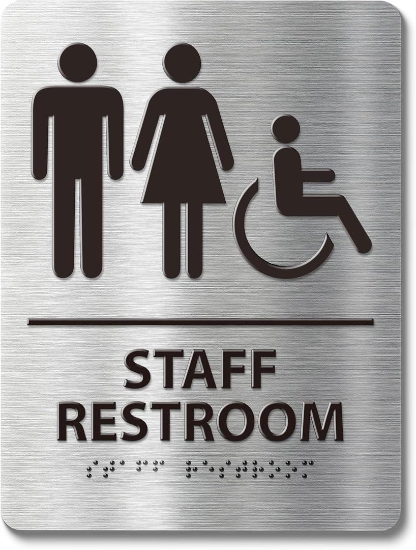 ADA-Compliant Employee Only Restroom Sign with Braille  Modern Aluminum Staff Bathroom Door Sign for Offices, Restaurants, Retail Stores, and Workplace with Easy Installation - 6" W x 8" H