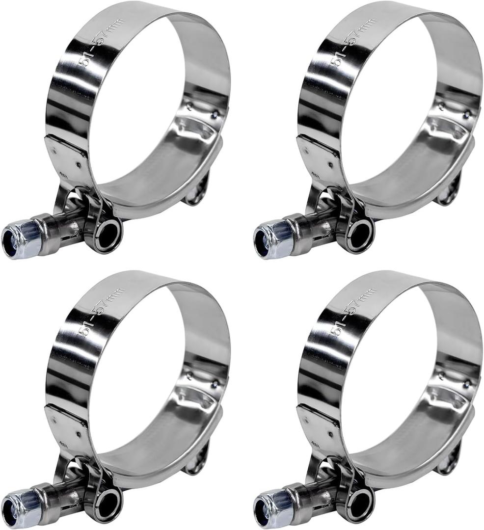 Wevdn 4PCS 1.75" T-Bolt Hose Clamp, Stainless Steel Tube Clamp with 51mm-57mm ID Range, Heavy-Duty Adjustable T-Bolt Turbo Intake Clamp for 1.75" Hose ID, Radiator Hose Clamp