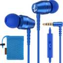 LUDOS OMNITONE Wired Earbuds in-Ear Headphones, Earphones with Microphone, 3.5 mm Jack Corded Ear Buds, Videoconference for iPhone, Samsung, Laptop, Kids, School Students - Blue