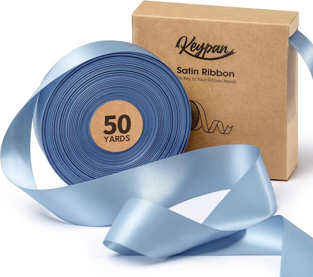 Keypan Blue Satin Ribbon 1-1/2 Inch x 50 Yards Double-Faced Ribbons for Gift Wrapping Flower Bouquet Wedding Paper Bows Invitations Crafts