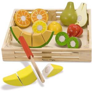 Melissa & Doug Wooden Cutting Fruit Toy Food Set & Pretend Play Kitchen Accessories, Preschool Learning Toys for Girls & Boys 3+, 11.8 X 10.85 X 1.95