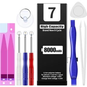 EMNT (8000mAh Battery for iPhone 7 (2024 New Version),(Model:A1660, A1778, A1779) Replacement Battery with High Capacity for iPhone 7 with Full Remove Repair Tool Kit.
