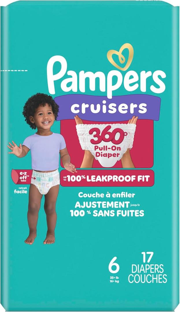 Pampers Diapers - Cruisers 360 - Size 6, 17 Count, Babyproof up to 100% Leakproof Pull-On Diaper 