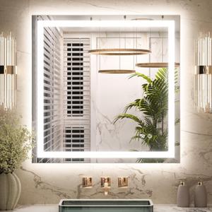 Keonjinn LED Bathroom Mirror 30  x 30  with Frontlit & Backlit, Lighted Mirror for Bathroom Wall with Dimmable 3-Color Lights, Anti-Fog Mirror with HD Tempered Glass, UL-Listed LED Driver
