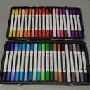 40 Colors Markers, Premium Dual Tip Markers Set with Metal Box for Artists, Adults in Coloring & Painting (Brush & Fine (dark color scheme)