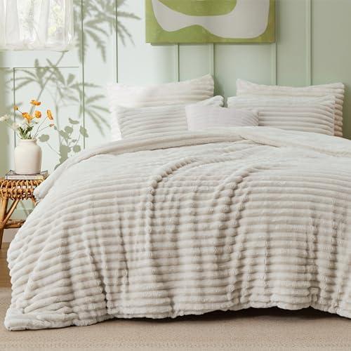 Bedsure Fluffy Comforter Set Full Size - Super Soft Faux Fur Bed Set Linen, Warm Plush Fleece Winter Bedding, 3 Pieces, 1 Shaggy Fuzzy All Seasons Full Size Comforter with 2 Pillowcases