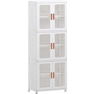 3 Sets Stackable Storage Bins Folding Storage Bins with Lid and Doors, Closet Organizers with Wheels, Plastic Folding Storage Box Collapsible Cabinet Bins, Multi-Use Storage Box A,Large Size