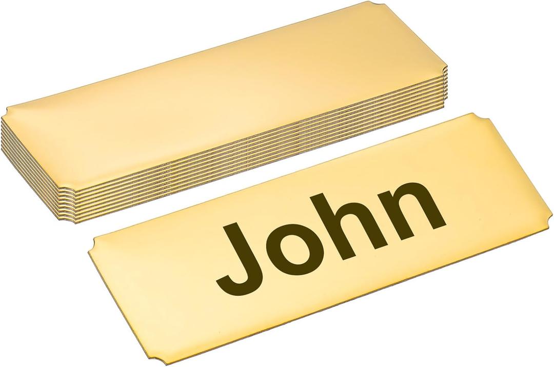 PATIKIL 3"x1" Stainless Steel Laser Engraved Mount Metal Name Plate, 10 Pack Self Adhesive Sign Personalized Custom Blank Plate for DIY Laser Printing, Notched Corner Gold