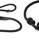 6 Foot Nylon Rope Dog Leash with Two Handles and Slip Collar Set (Black)